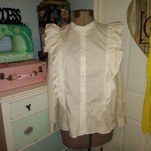 NWT Who What Wear, xl, white, ruffle button shirt